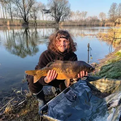 Angler mit einem kapitalen Karpfen vom Łowisko Małe Samsieczno (13)